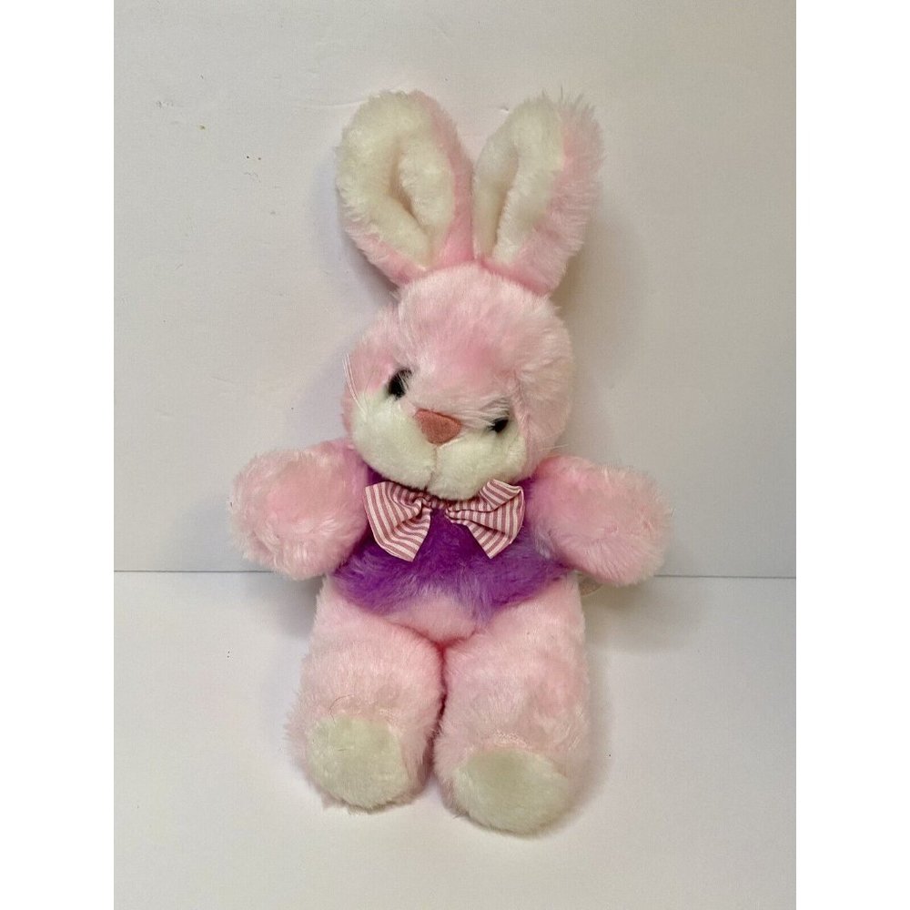 Cuddle Wit Rabbit‎ Pink Purple Plush Stuffed Bunny Striped Bow Vintage 12” 1986
